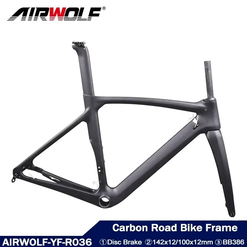 

2023 New Airwolf 700*25C Full Carbon Bike BB386 Frame UD Carbon Fibre Bicycle Cyclocross Frame Road Bike Frame Handlebar Stem