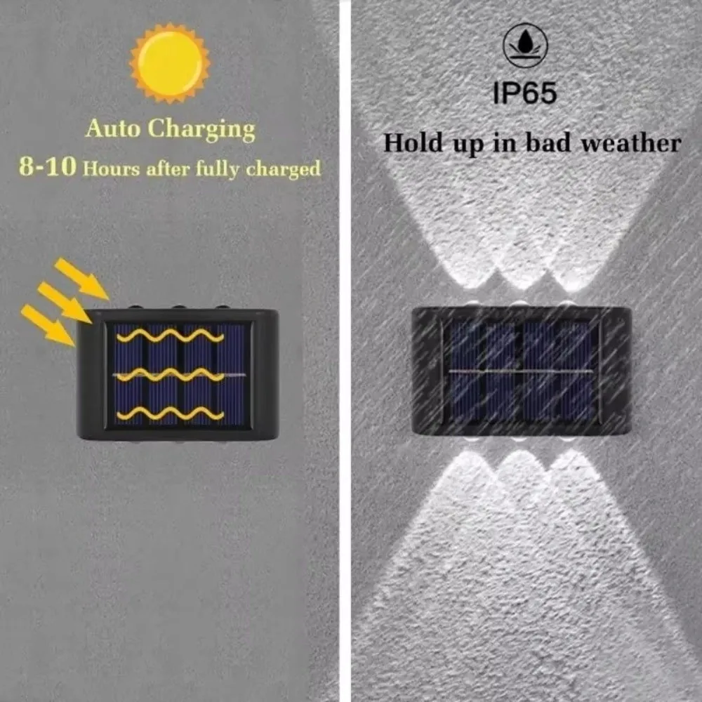 2Pcs 6 LED 구슬 태양광 벽 조명 태양열 에너지 절약 LED 야외 램프 방수 디자인 내후성