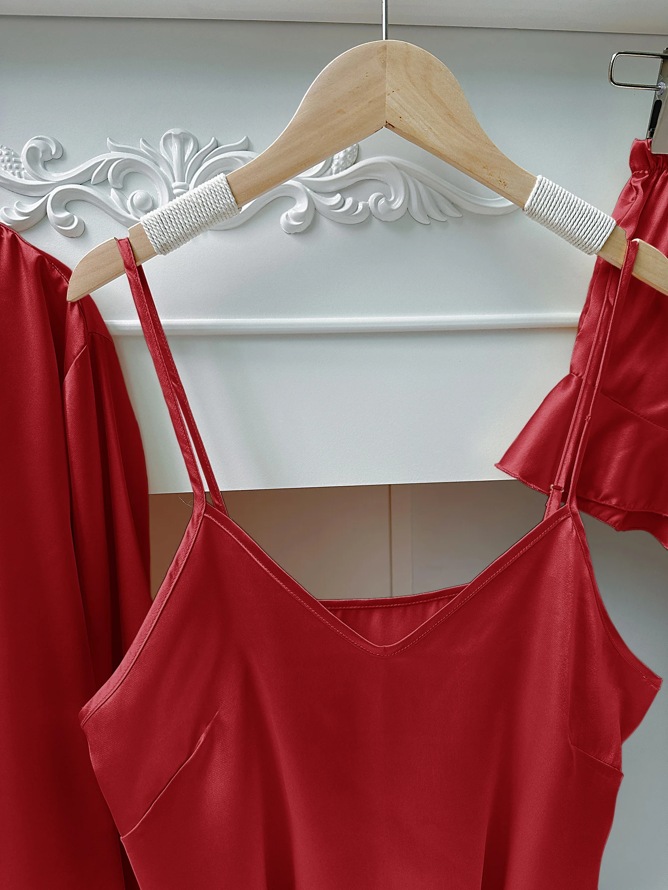 3Pcs Sexy Satin Silk Women's Robe Solid Color Striped Luxury Lace-up Nightgowns Homewear Short Breathable Ladies Pajamas