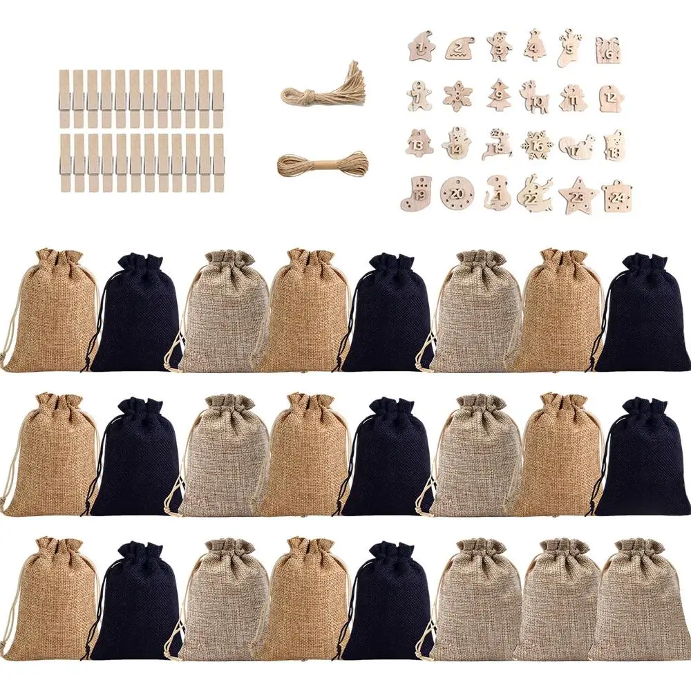 Description Picture 3 of itemChristmas Advent Bags 24 Days Countdown Calendar Burlap Bags Hanging Candy Gift Bags With Drawstring For Kids And Adults