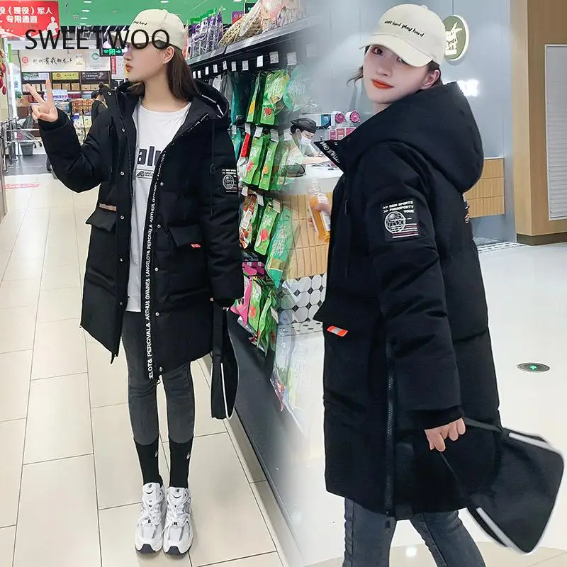 2021 Winter Jacket Hit Color Big Fur Collar Down Jacket Female New Korean Version Mid-Length Thick Warm Bread Jacket