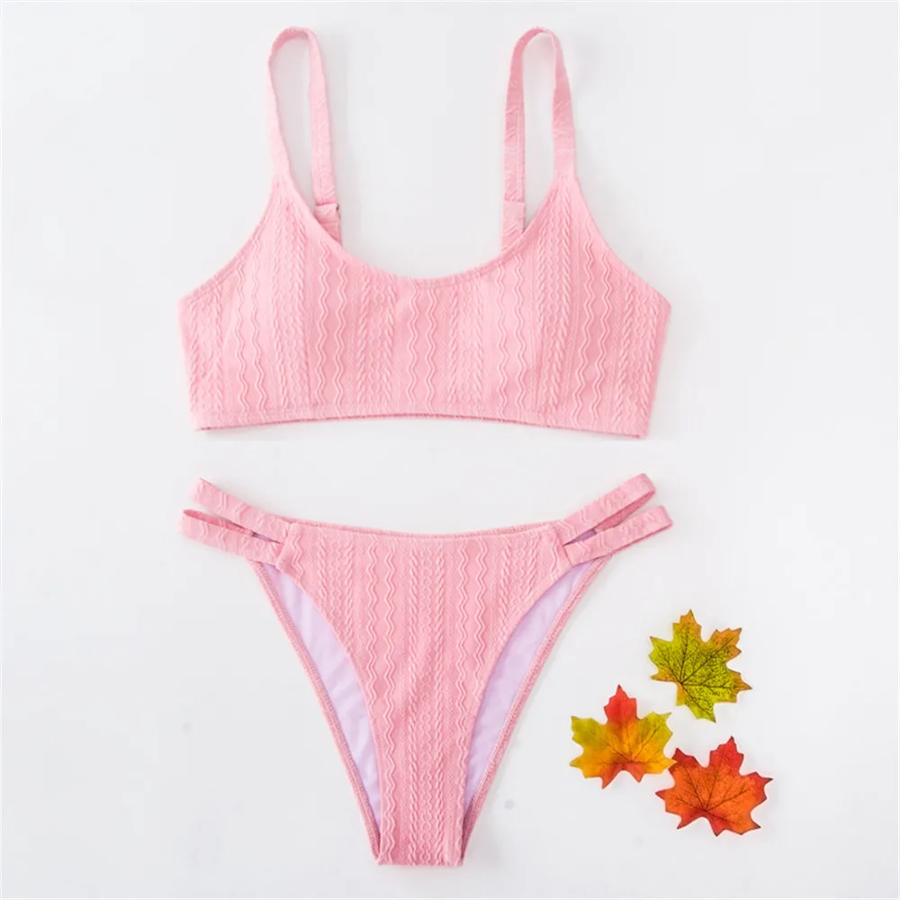 2025 Sexy Bandage Bikini Set – Solid Color High-Cut Swimsuit for Women
