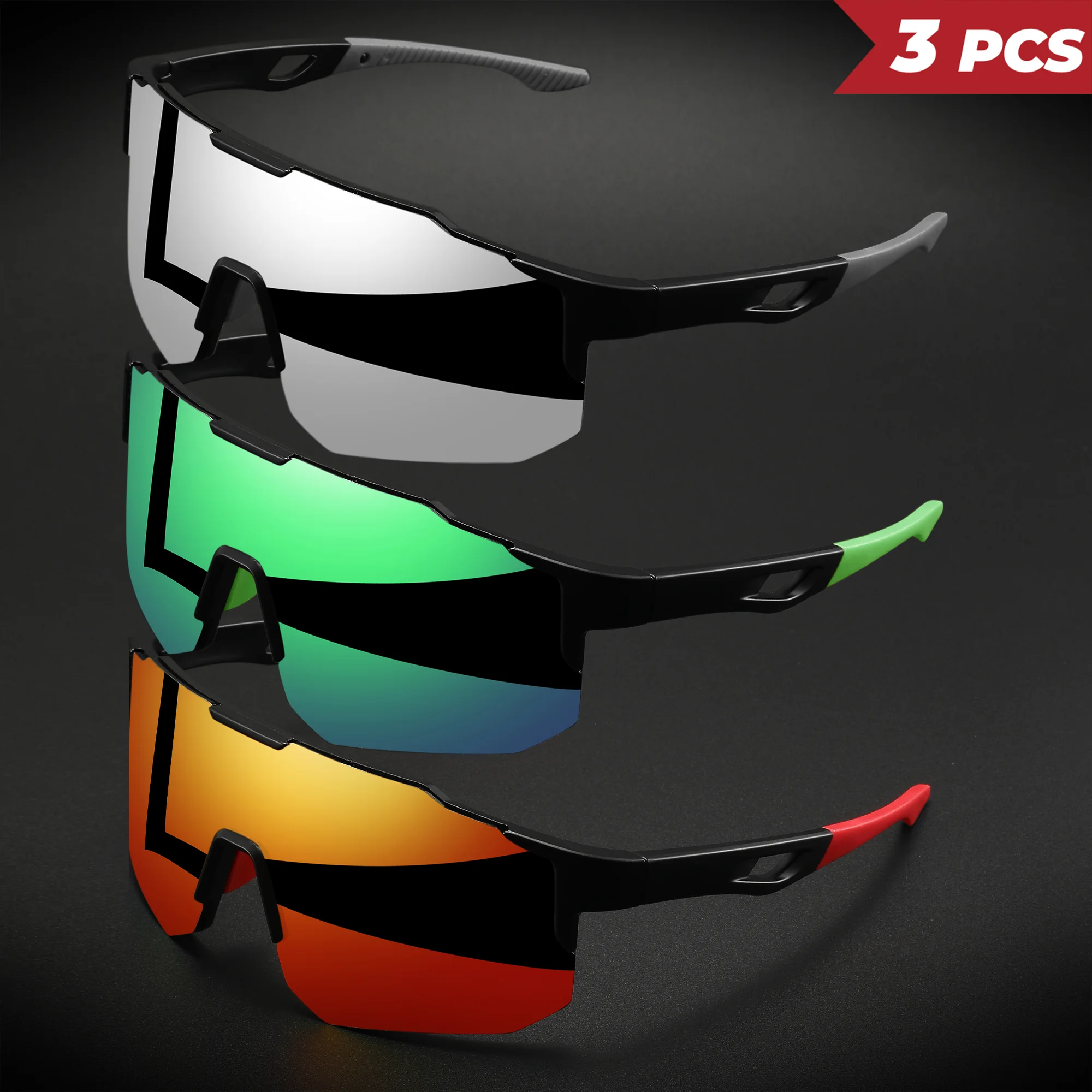 3 Stück übergroße, farbenfrohe Sport-Sonnenbrille – umlaufendes Design, UV400, Unisex, bequeme Passform für Radfahren, Wandern und Outdoor – Detail 6