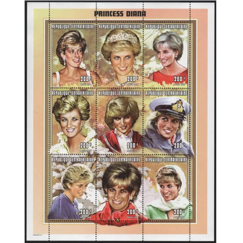 

1998 марки принцессы Diana, почтовые расходы, чтение небольших сувенирных листов, штампы MNH