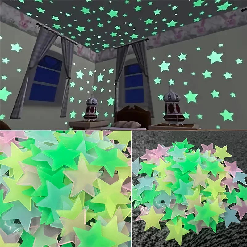 100pcs Luminous Stars Fluorescent Wall Stickers Glow In The Dark Stars Kids Room Ceiling Wall Art Room Decor Home Decoration