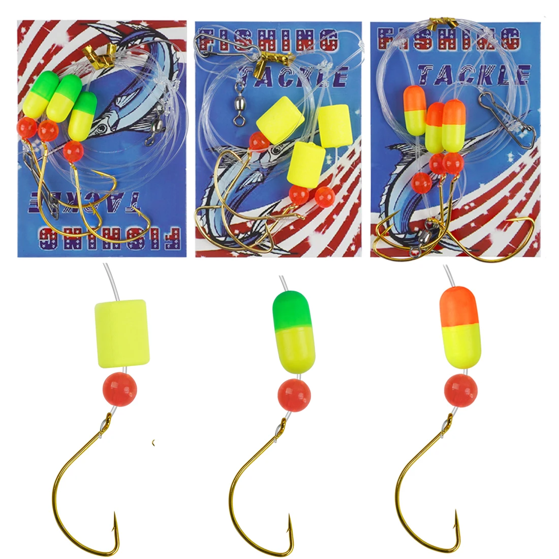 3Packs Pompano Rigs for Surf Fishing with Foam Float Circle hook