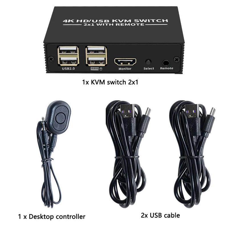 KVM ġ 2x1 HDMI ȣȯ USB KVM ó, 2 in 1 out 4 Ʈ, USB , 2 PC   콺 Ű Ϳ, 4K 60Hz