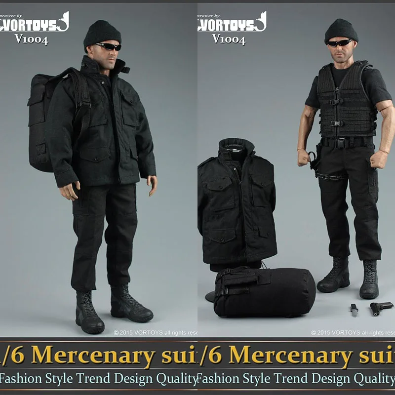 

VORTOYS V1004 1/6 Scale Male Solider Mercenary Black Stealth Suit Clothes Model Accessory Fit 12Inch Action Figures Body Toy