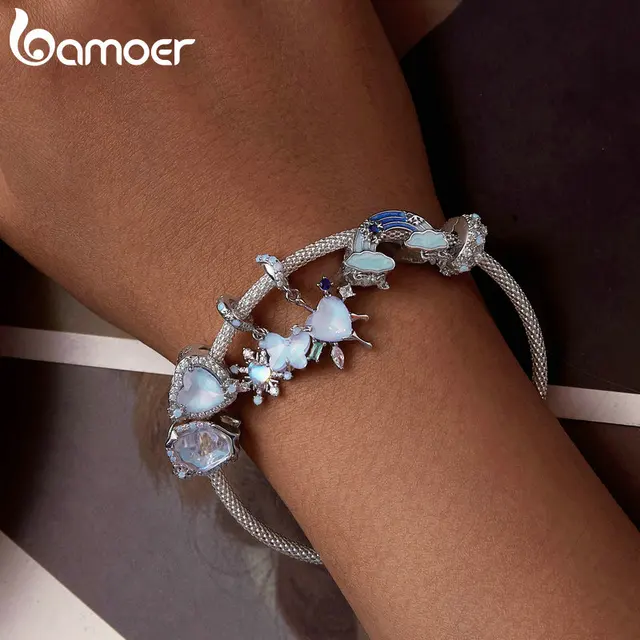 겨울의 마법이 담긴 925 스털링 실버 스노우 나비 하트 참