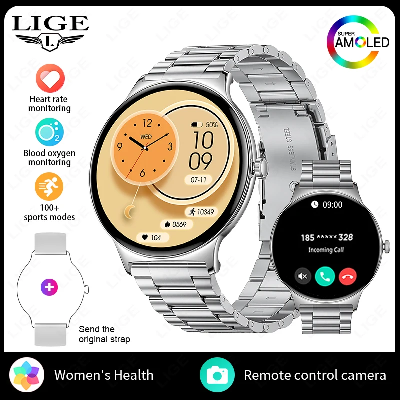 LIGE Smartwatch Donna con Misura Pressione, 1,43 AMOLED Smart watch Android, IP68 Impermeabile Smartwatch Sport, Chiamata Bluetooth/120+ Modalità Sport/Calorie SpO2, Android iOS