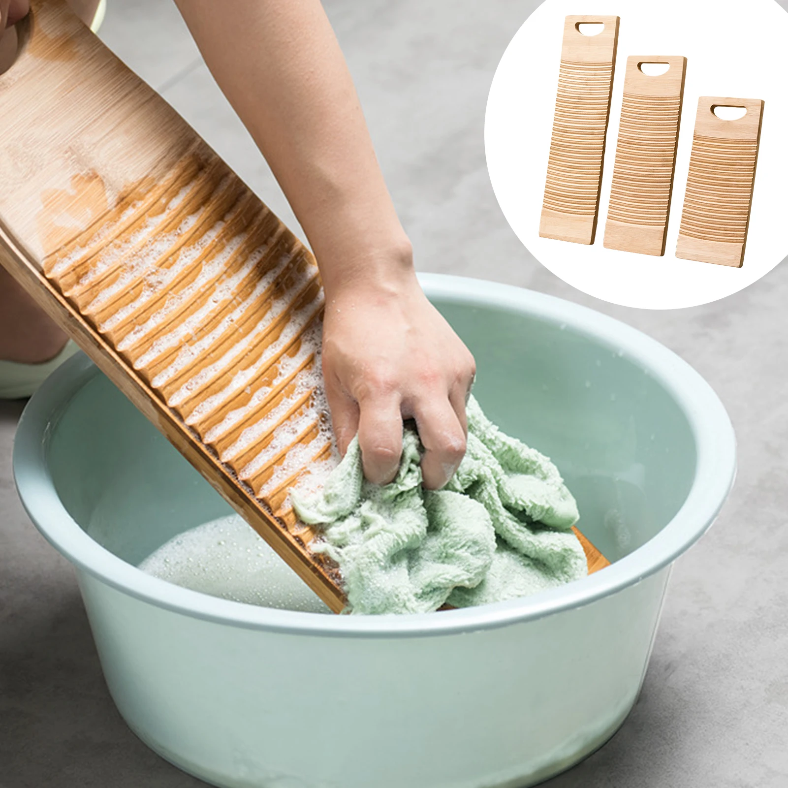 WashboardWashing Clothes Bamboo Wood Hand Old-fashioned Manual Hand Washer Scrub Board Bathroom Accessories Cleaning Tools