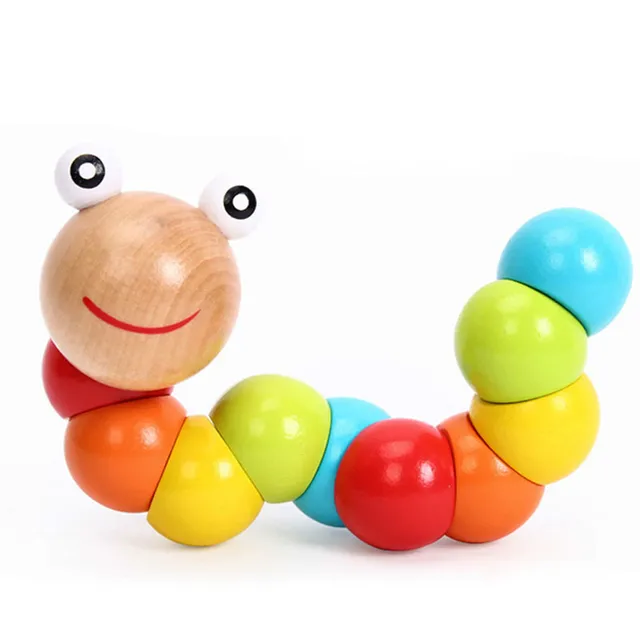New Worm Twist Puppet Cognition fun Educational Toys Changeable Shape Wooden Blocks Kids Colorful Caterpillar Baby Toy 3