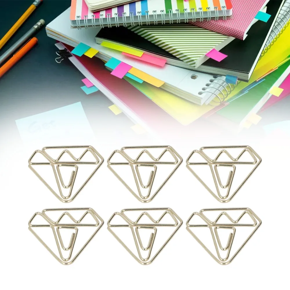 100Pcs 다이아몬드 모양 금속 종이 클립 녹 방지 미끄럼 방지 황금 종이 클립 금 전기 도금 종이 클립 사무실