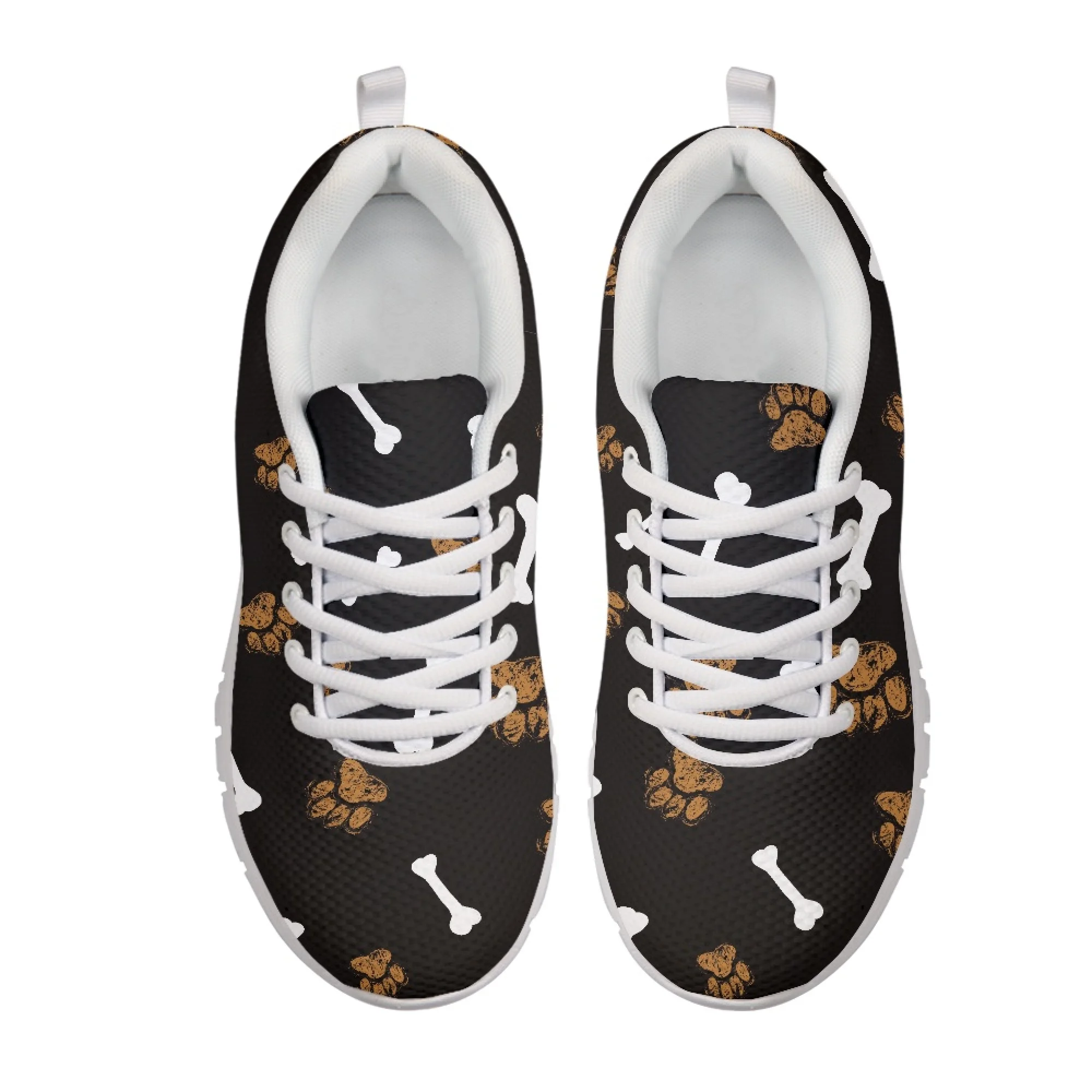 Yikeluo Fashion Black Paw Printing Women Lace Up  Shoes Casual Mesh Flats Sneaker for Ladies Breathable Zapatos Mujer