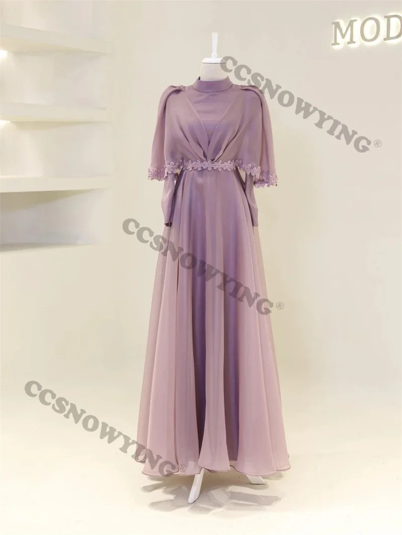 

Long Sleeve Muslim Evening Dresses, Formal Party Gown, High Neck Hijab, Arabic Kaftan, Fashion Appliques