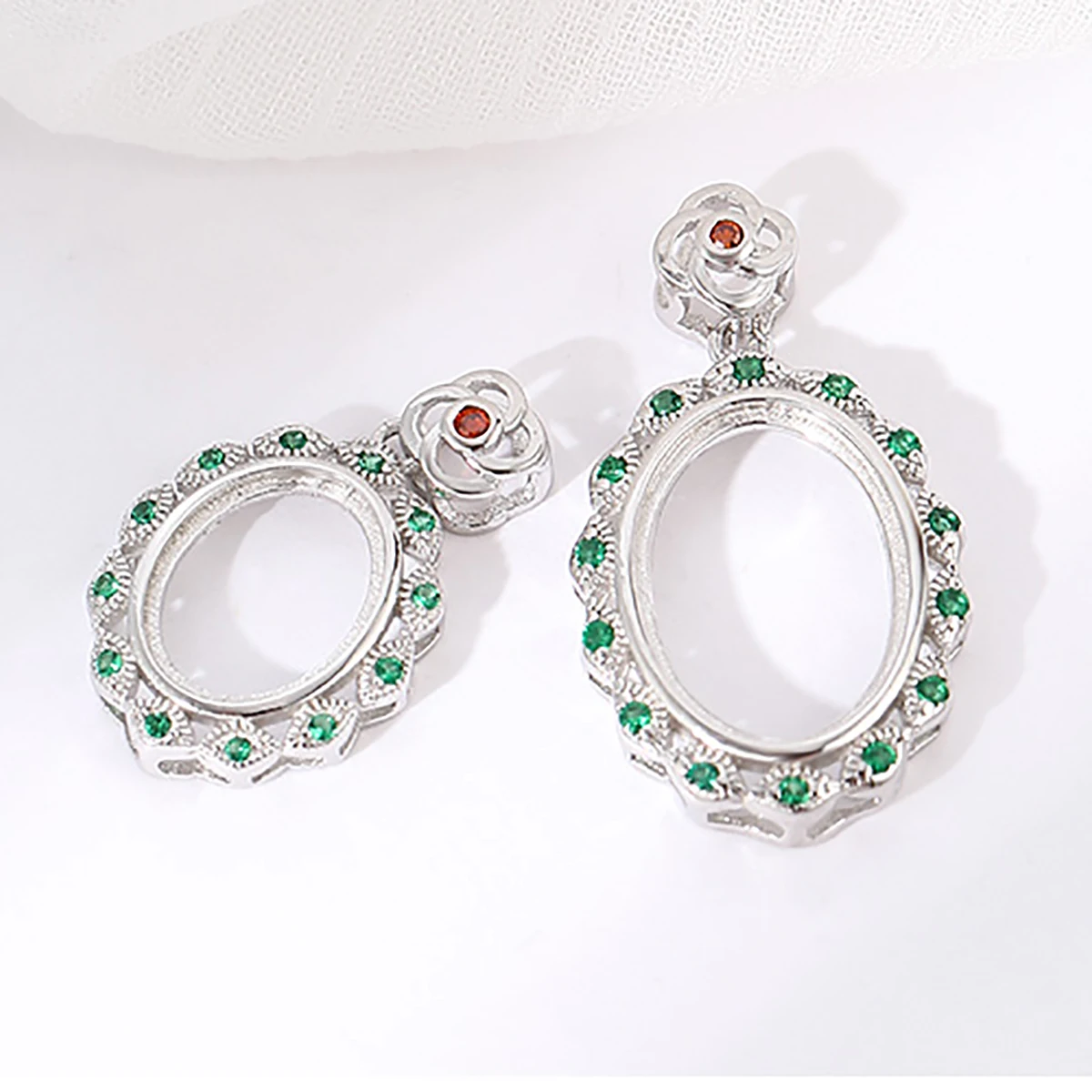 925 Sterling Silver Bezel Cup Pendant Blank with Green CZ,fit 8X10/9X11/10X14mm Cabochon Pendant Setting Jewelry Making