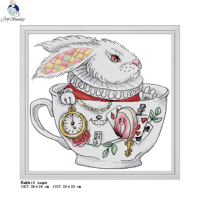 Teacup Animals Cats and Rabbits Cartoon Print Cross Stitch Aida 14CT 11CT Fabric Needle Thread Embroidery Set DIY Kids Craft Kit cross stitch kit cross stitch tools