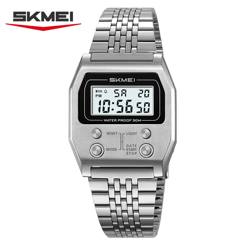 นาฬิกาข้อมือสปอร์ตสไตล์เรโทร สแตนเลส กันน้ำ ดิจิตอล SKMEI 2460