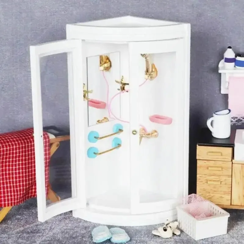 1:12 Dollhouse Mini Furniture Model Bathroom Micro Scene White Shower Room 3