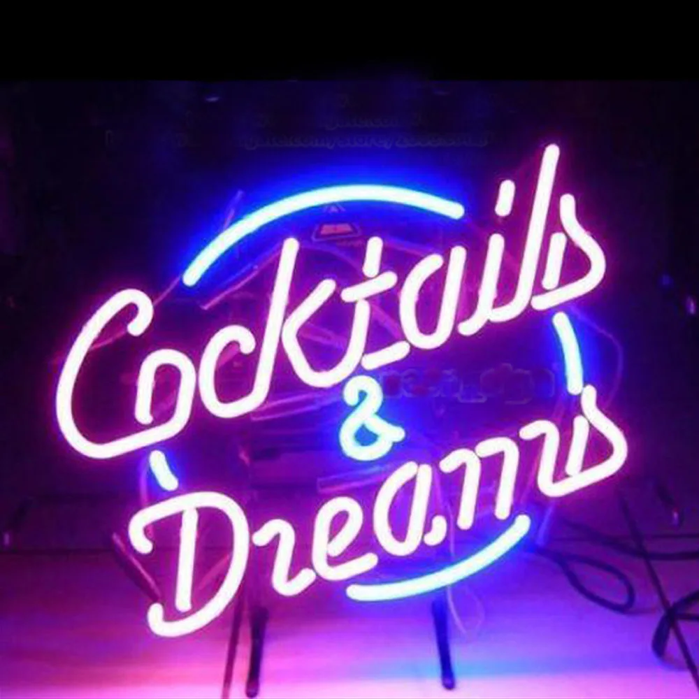 Cocktails And Dreams Neon Light Sign Custom Handmade Real Glass Tube Bar Drink Store Advertise Wall Decor Display Lamp 17"X14"