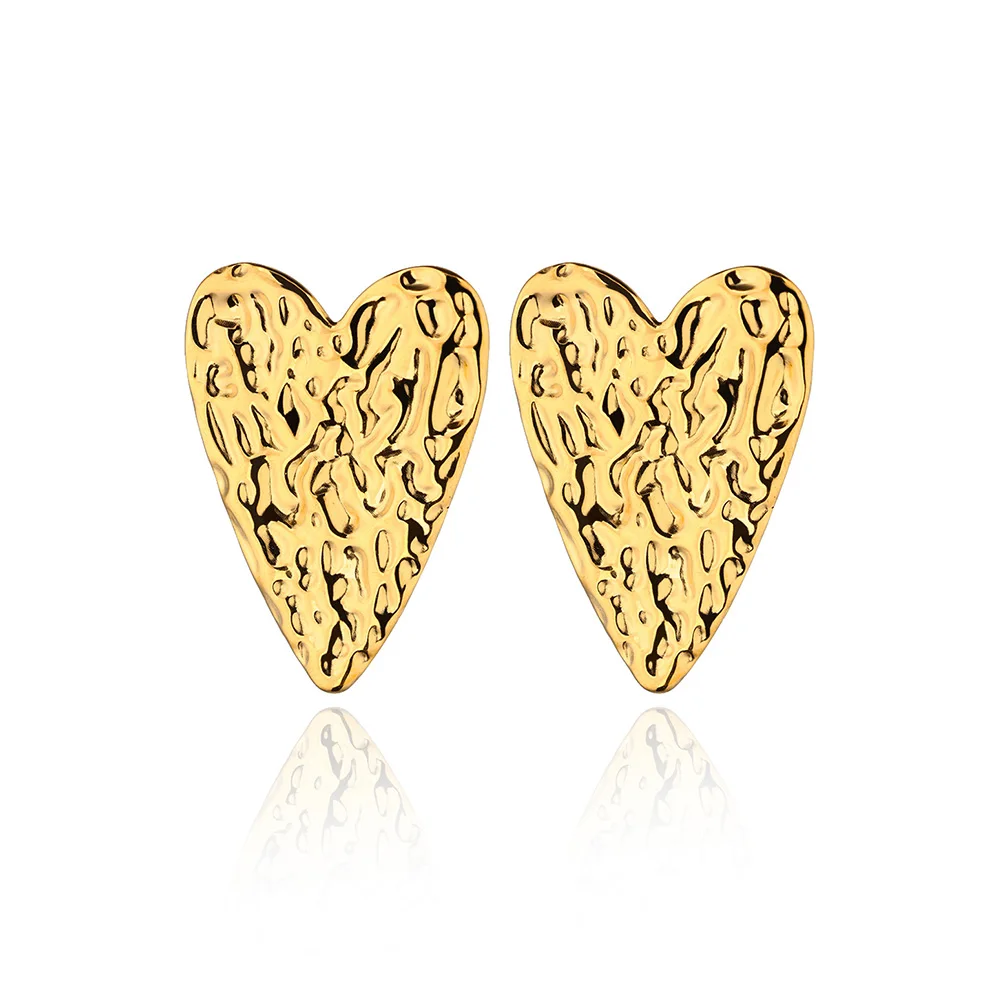 Stainless Steel Heart Texture Stud Earring for Women