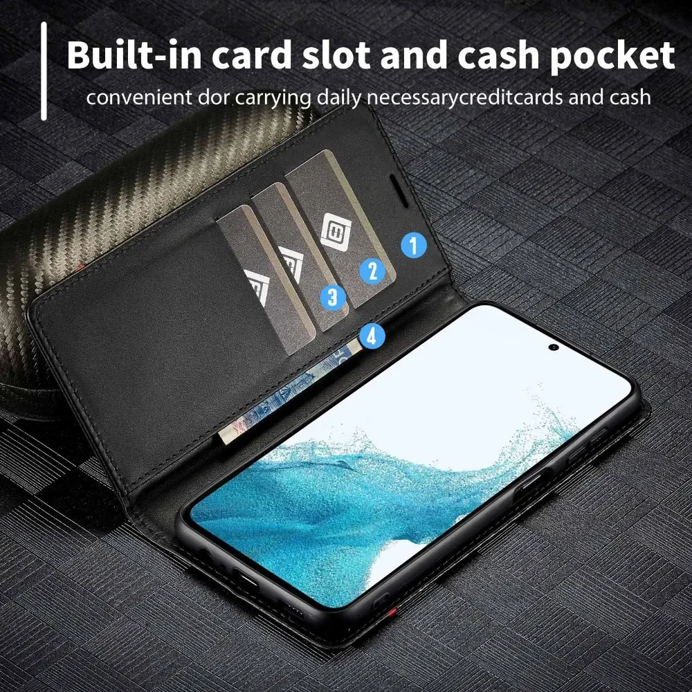 Premium Carbon Fiber Leather Magnetic Wallet Phone Case Cover