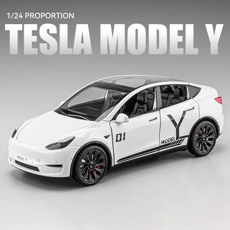 ZHRDWE Tesla Model Y Modellauto 1:24 - Diecast Metall Spielzeug Auto Mit Licht & Sound