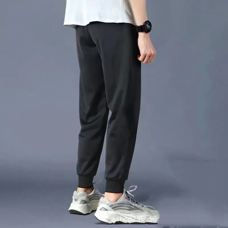 Summer Breathable Men Summer Solid Color Elastic Waist Large Size Casual Loose Bound Feet Comfortable Affordable Cropped Pants