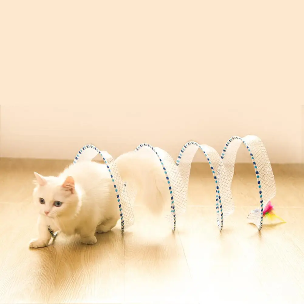 

Pet Cat S-type Foldable Tunnel Toy With Feather Pet Interactive Toy Kitten Accessories For Indoor Cats