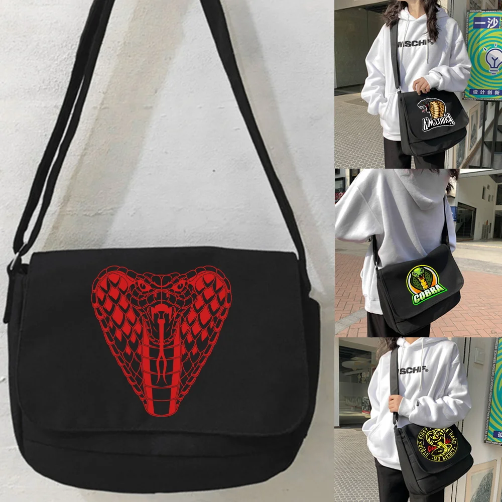 Shoulder Messenger Bags Harajuku Canvas Crossbody Bag Women Japanese Diagonal Pouch Girl Student Envelope Bags Cobra Pattern