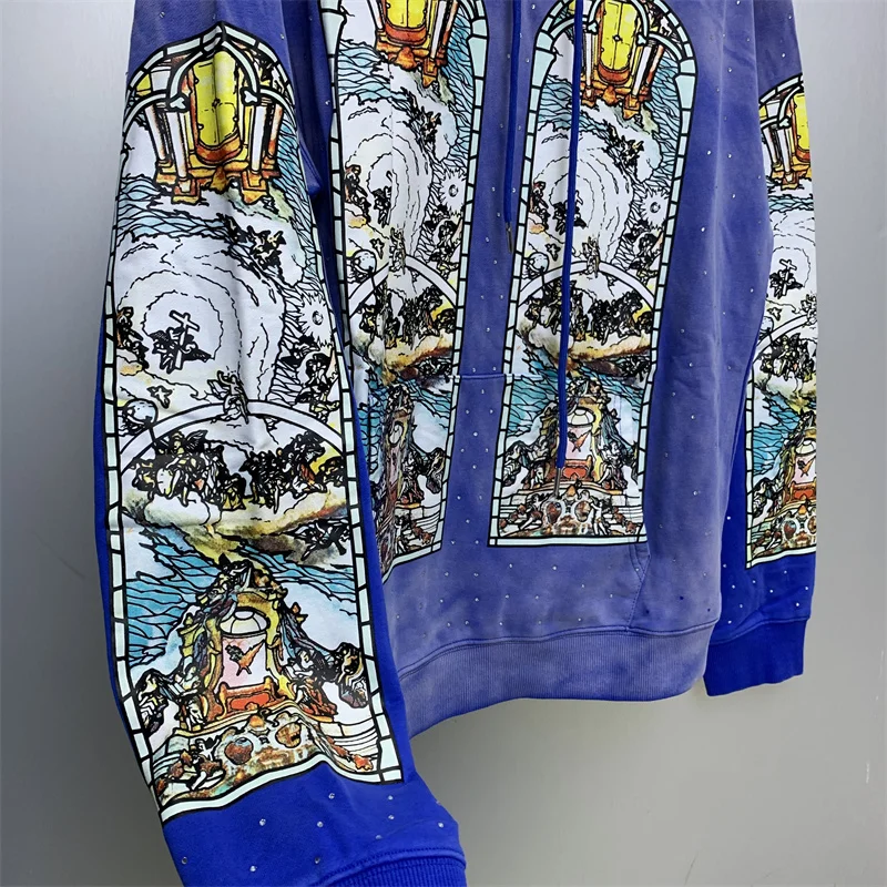 Free shipping pure cotton blue WHO DECIDES WAR sweatshirt with hot diamonds all over, men and women's casual loose fit hoodies