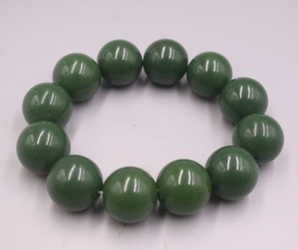 

Natural Jade Jasper Men Women Best Gift Lucky 18mm Green Glossy Round Beaded Bracelet