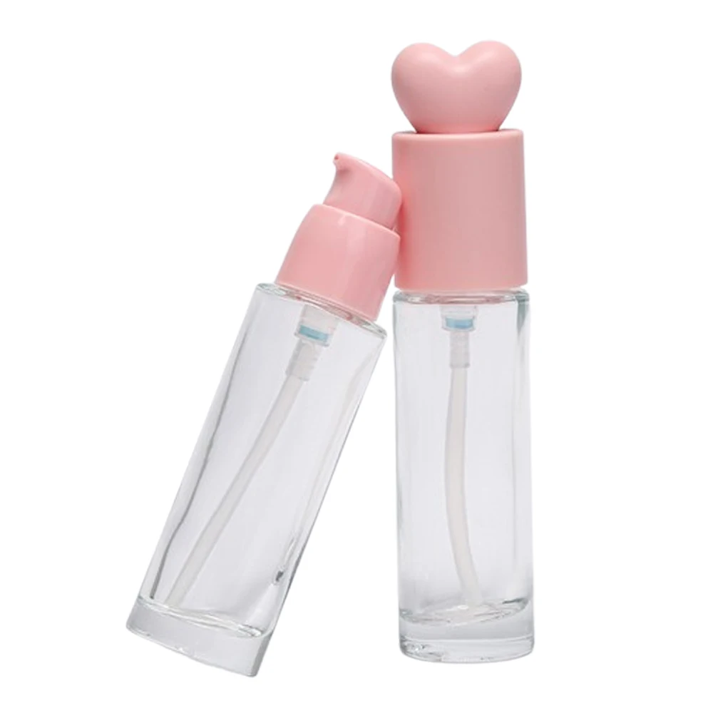 Elegant Pink Heart Glass Bottle with Pump - 30ml Cosmetic Container