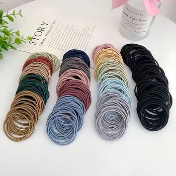New 100PCS/Set Women 4CM Basic Nylon Elastic Hair Bands Ponytail Hair Scrunchie Rubber Bands Headband Hair Accessories Headwear 1