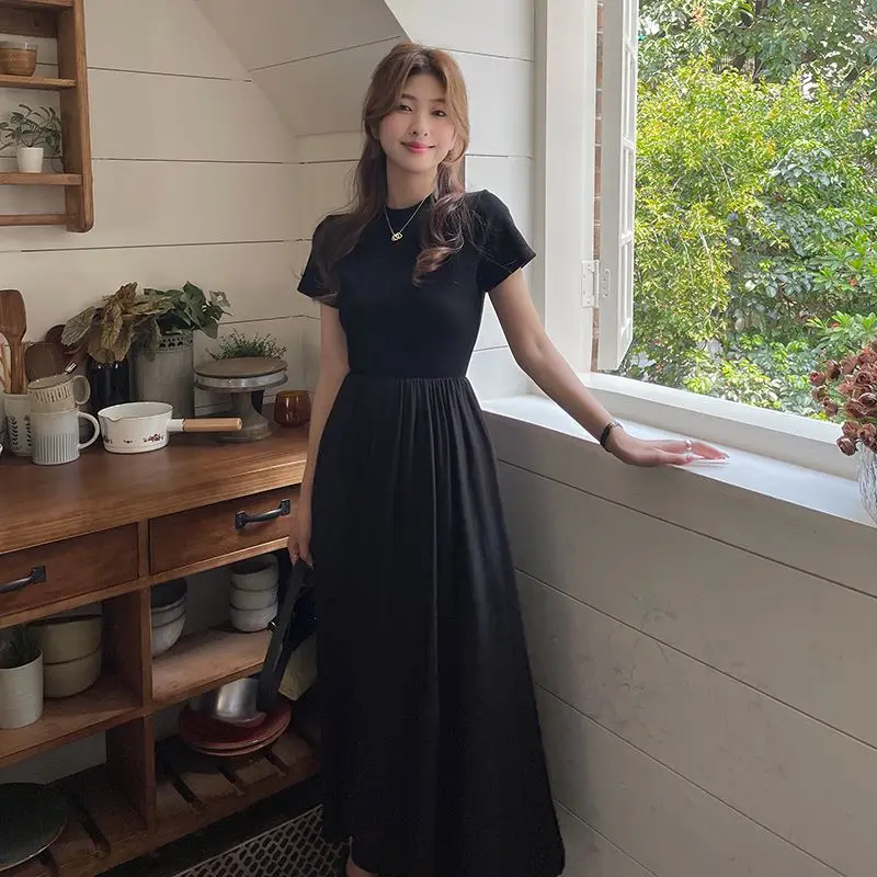 Moda Vestido Camiseta Largo Negro Vestido Largo Informal De Verano