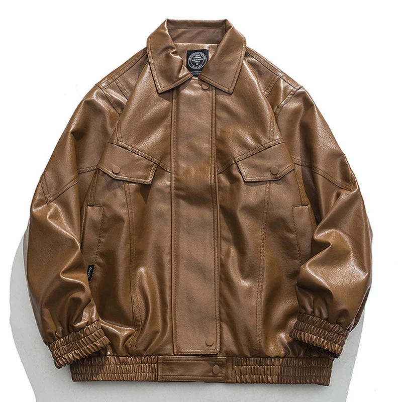

Autumn Spring Vintage PU Leather Jacket Men Motorcycle Letterman Solid Color Male Baseball Varsity Bomber Jacket Unisex Women