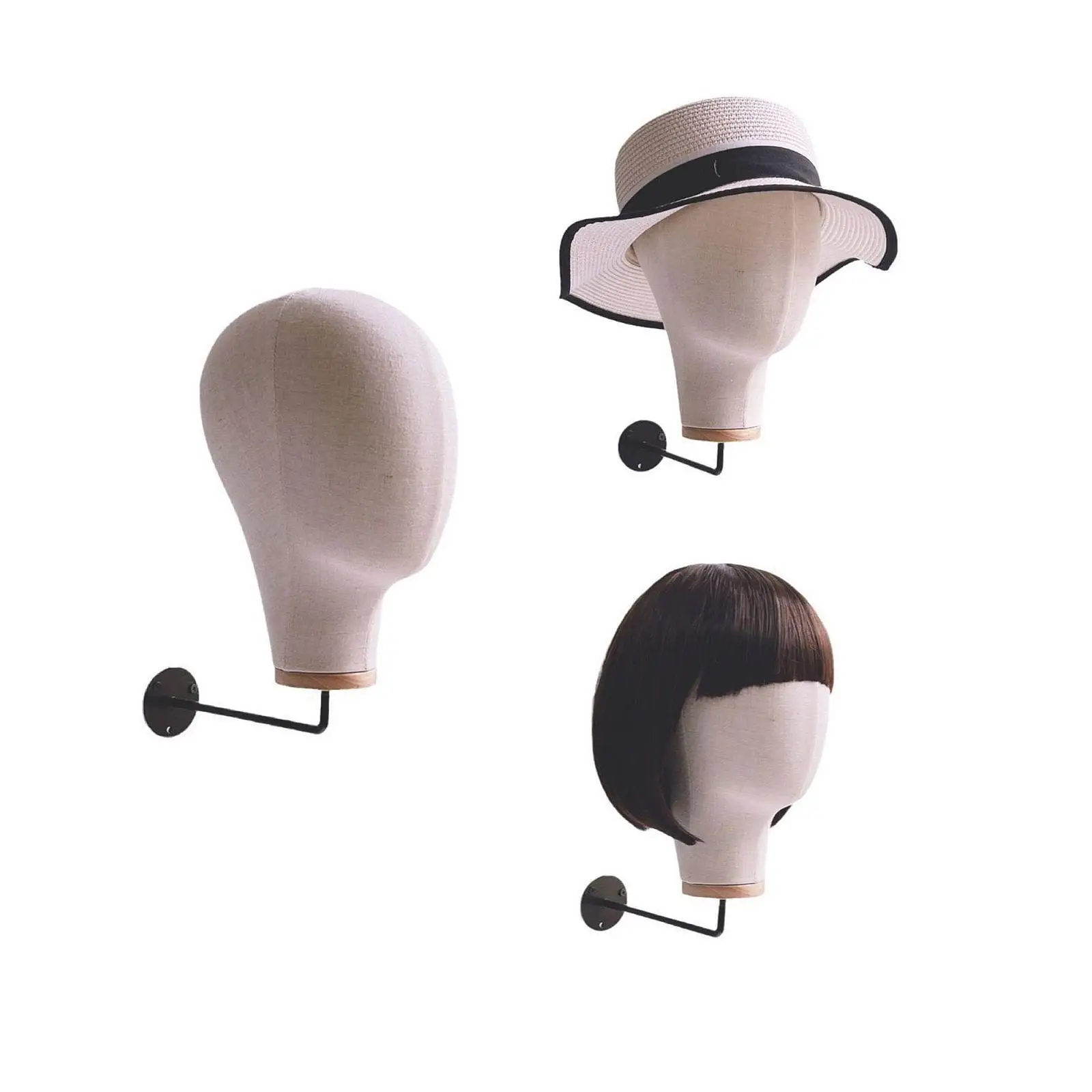 Manikin Head Wig Display Holder Creative Linen Head with Hook Hat Display Head for Beginner Hairdresser Training Home Salon
