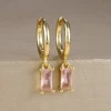 87259-9be264.jpg Boucles d'oreilles carrées suspendues en acier inoxydable, 2 pièces, pierre d'anniversaire de décembre, chaîne en zircone cubique, fleur, bijoux de perçage