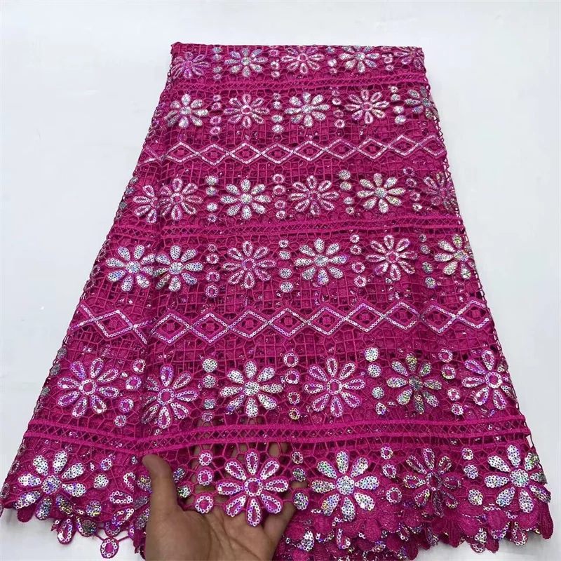 

2024 Pink Nigerian Popular African Eembroidery Guipure Multicolor Milk Silk Water-soluble Fashion Design Sequins Lace Fabric