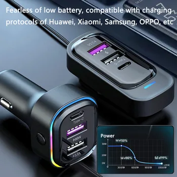 Caricabatteria per auto 66W Ricarica super veloce PD QC3.0 Caricatore per telefono per auto USB C Tipo C Caricatore per telefono cablato multiporta per auto