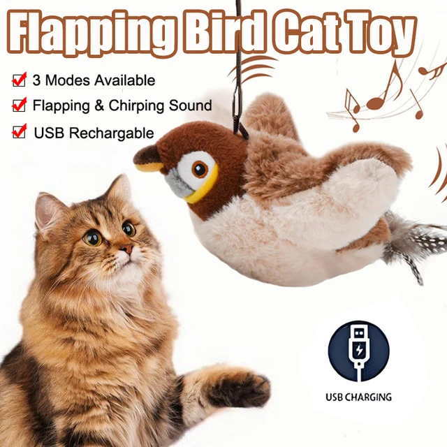 Interactive Cat Toys, Rechargeable Chirping Flapping Bird(no Flying) with Catnip for Indoor Cats, Touch Activated Plush Toys 2