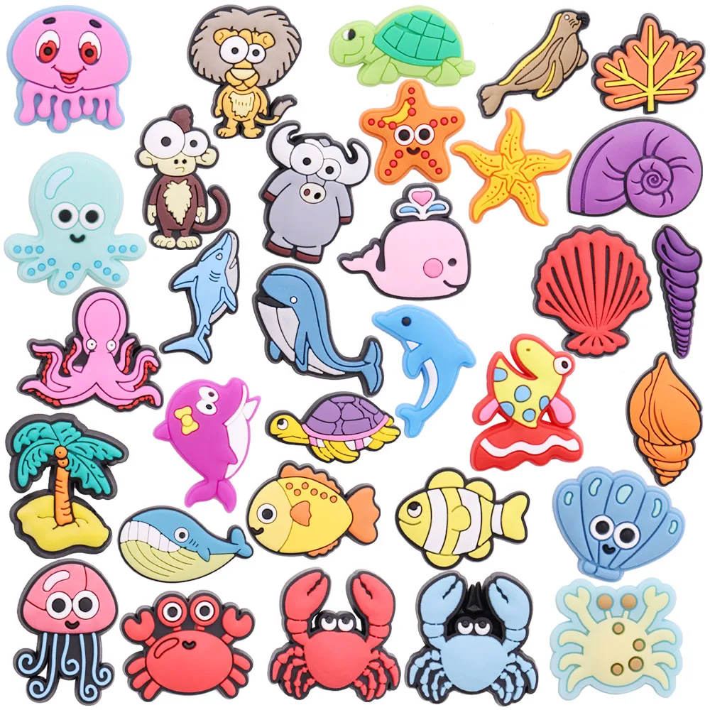 

50Pcs Octopus Sea Animals Dolphin Shark Crab Fish Shell PVC Sandals Shoe Charms Buckle Clog Croc Jibz Diy Wristband Kids Gift
