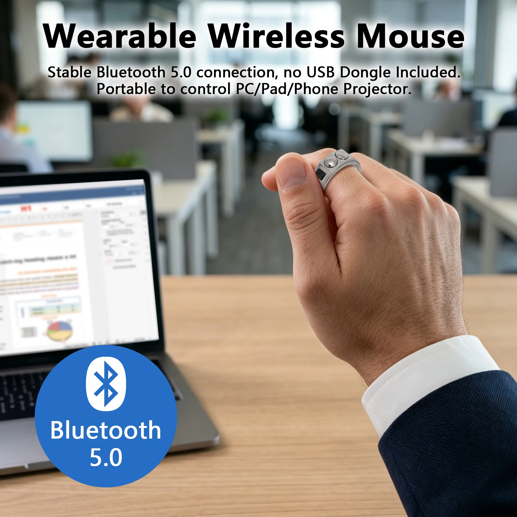 Wireless Smart Mouse Ring Waterproof PPT Controller Support AR Glasses Operation Short Video & Web Browsing 2