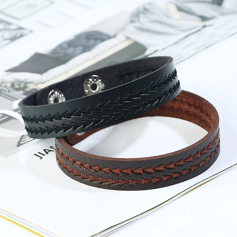 

Fashion Multi Style Charm Bangle Black Brown Leather Bracelets Male Female All-Match Wristband Bangles High Quality Party Gift