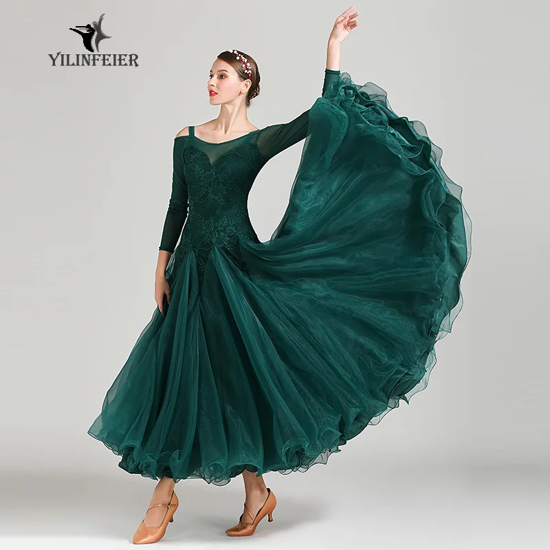 Ladies Latin Ballroom Modern Tango Waltz Dance Dress Long Standard Dress #1875 competition dresses