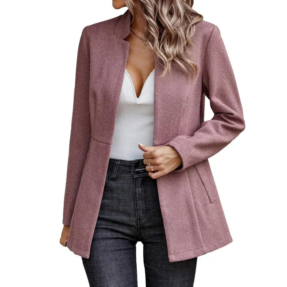 Autumn Winter Women BlazerLong Sleeves Cardigan Fashion Solid Color Woolen Suit Coat Office Lady Blazer Jacket Business Clothes