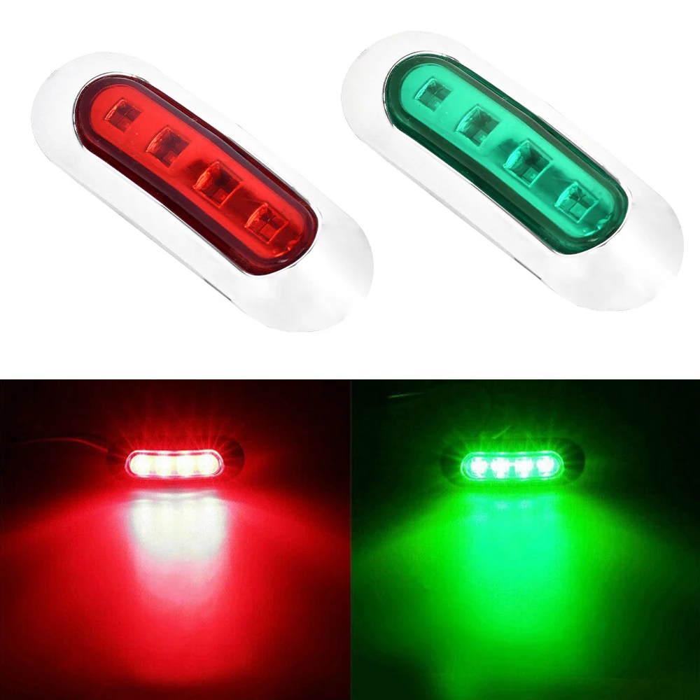 4LED Red Green LED Boat Navigation Light Deck Waterproof Bow Pontoon Lights 12V