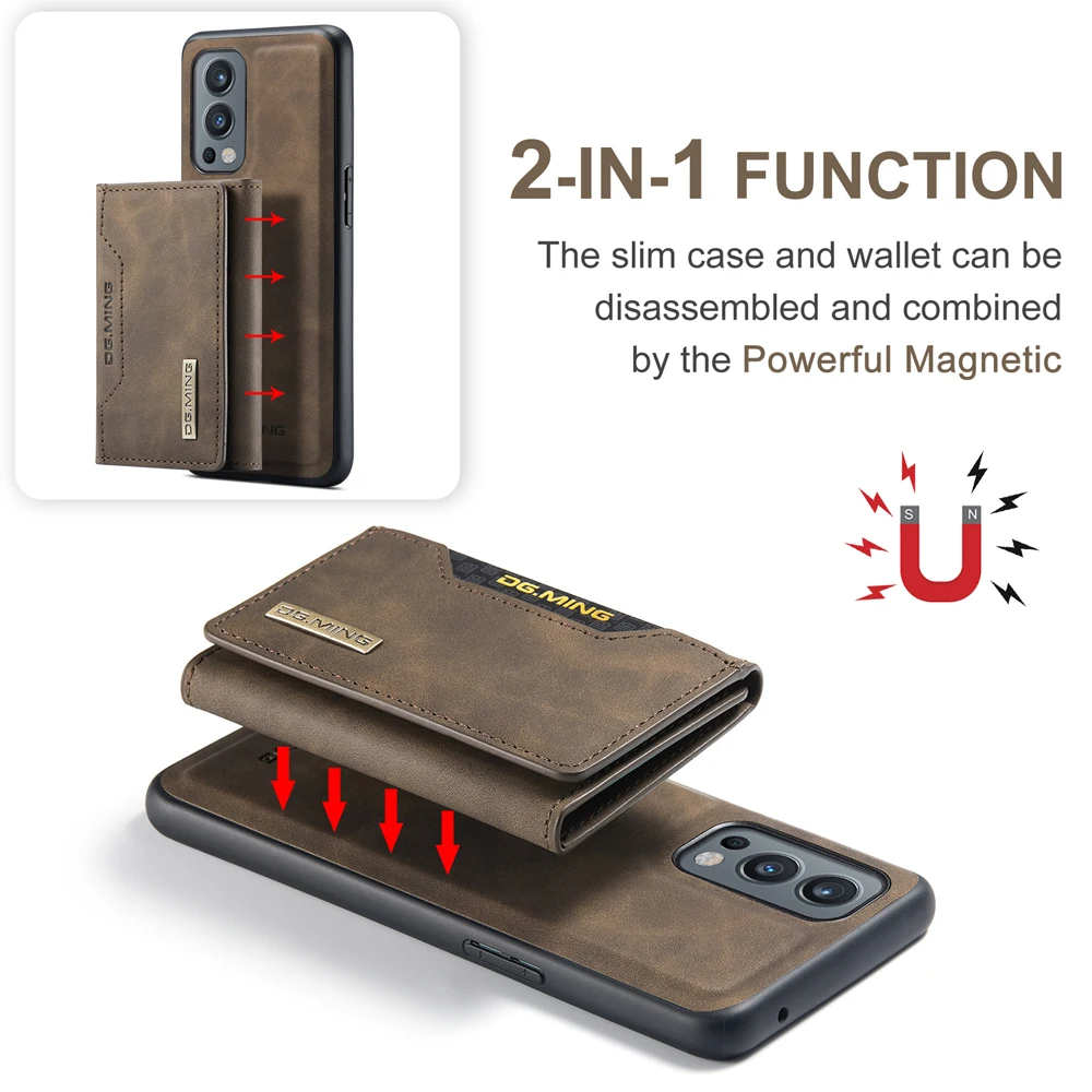 DG.MING For OnePlus Nord 2/OnePlus 9RT 5G Wallet Case Detachable Leather Magnetic Sleeve Cover Case for OnePlus 12 11 9/9Pro/9R