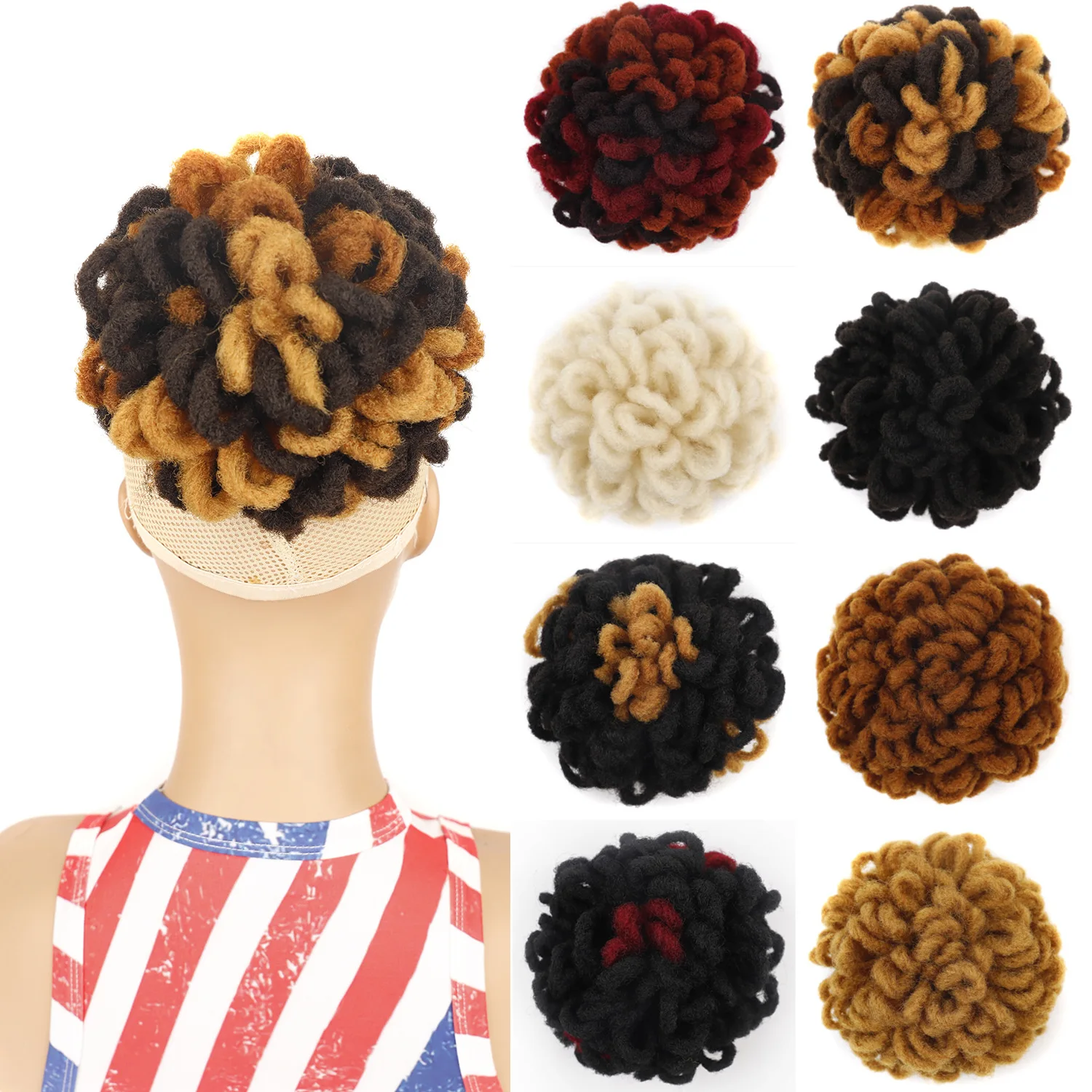 

Afro Hair Buns Fashion Dreadlock Chignon Drawstring Clip-in Hair Chignon Synthetic Fake Hair Ponytail Woman's Hair Extensions