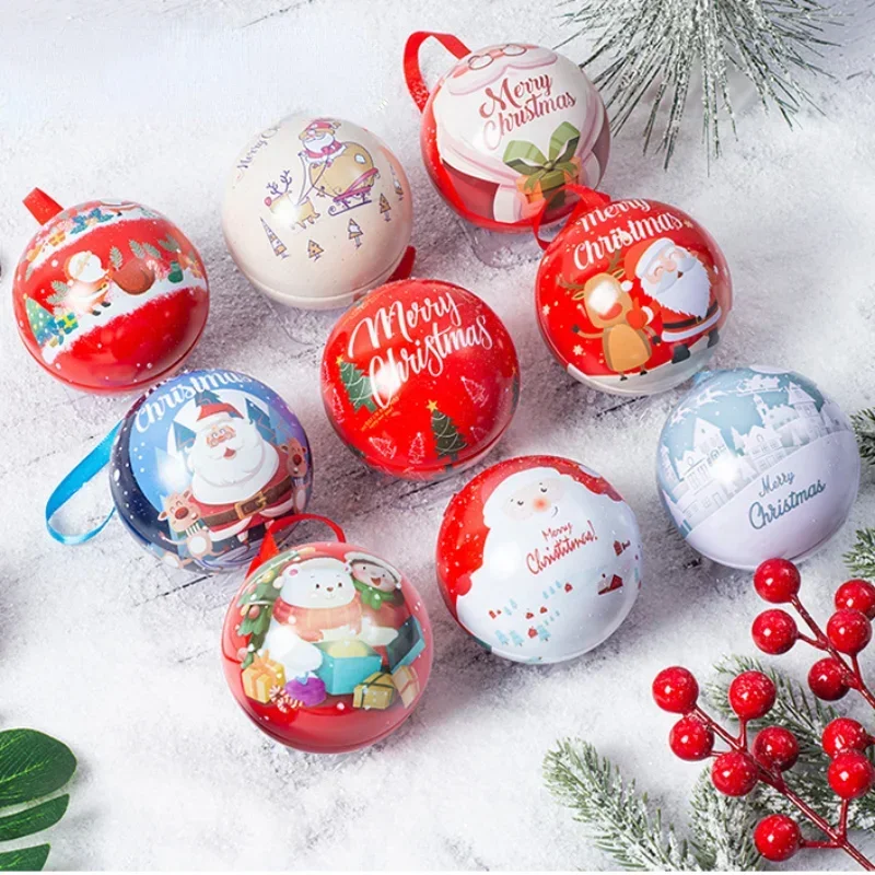 Round Ball Shaped Christmas Candy Box, Tin Ball Can Gift Packaging Box, Mini Box, Kids Gift, Tree Hanging Supplies